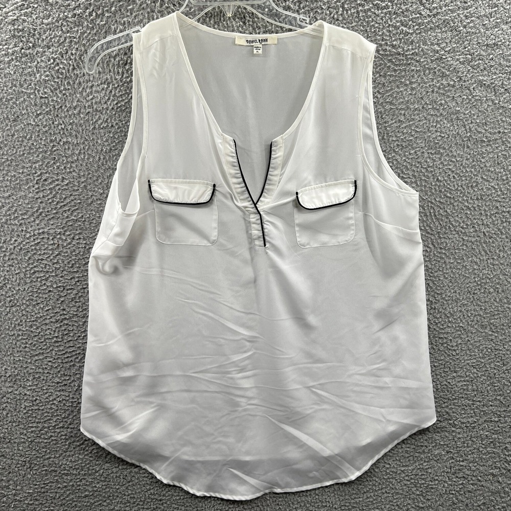 Daniel Rainn Womens Sheer Blouse XL Sleeveless Contrast Trim Pocket Career Shell